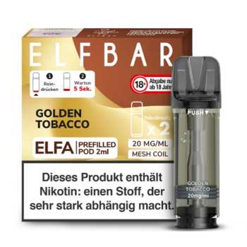 Golden Tobacco 20 mg ElfBar ELFA Pod 2 Stück – Klassischer Tabakgeschmack für das ELFA Pod-System