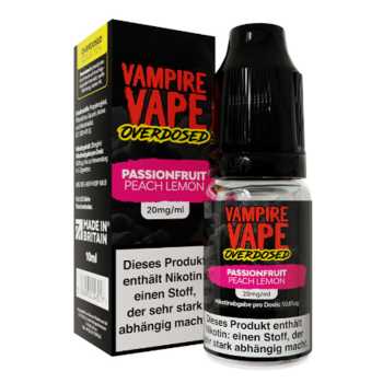 Passionfruit Peach Lemon Vampire Vape Overdosed Nikotinsalz Liquid 10ml (Passionsfrucht, Pfirsich und Zitrone mit leichter Frische)
