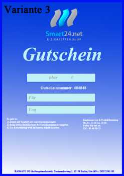 Gutschein Variante 3 -  5 Euro, 10 Euro, 15 Euro, 25 Euro, 50 Euro, 75 Euro, 100 Euro, 150 Euro