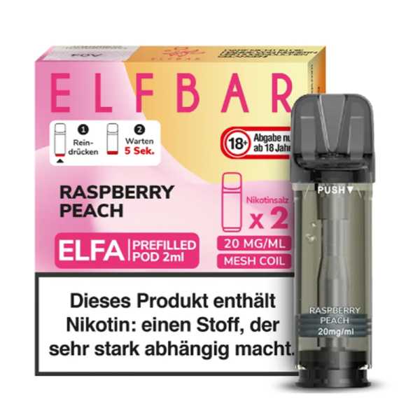 Raspberry Peach 20 mg ElfBar ELFA Pod 2 Stück – Fruchtiger Himbeer-Pfirsich Geschmack