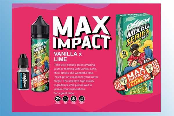 Max Impact Ossem Liquid 60ml + Cooling Booster Vanille trifft auf Limette