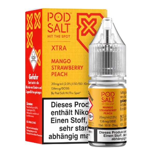 Mango Strawberry Peach Pod Salt X Nikotinsalz Liquid 10ml (Fruchtmix aus Erdbeere, Mango und Pfirsich)